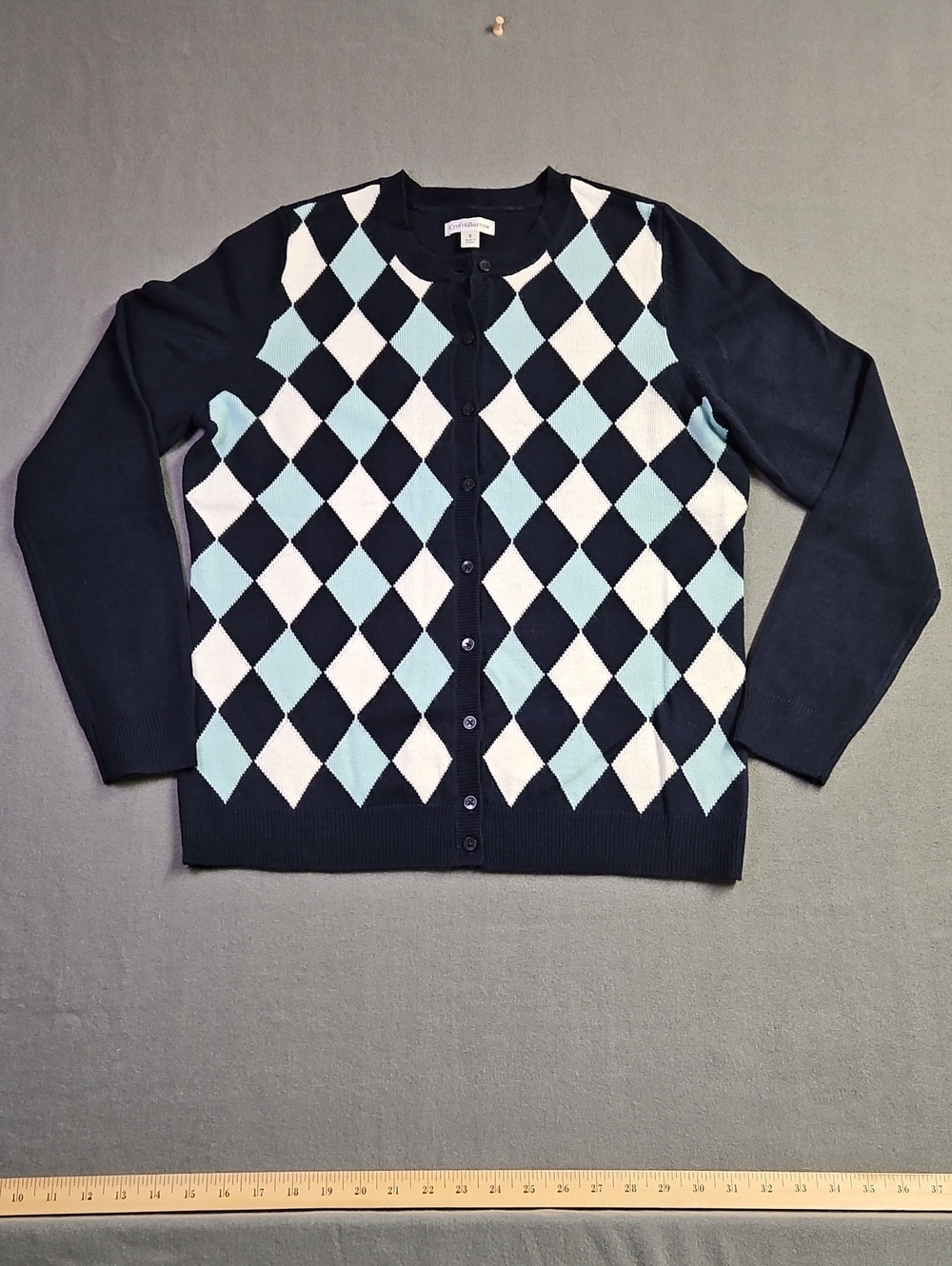 croft & barrow Navy Argyle Cardigan with Light Blue & White Diamonds